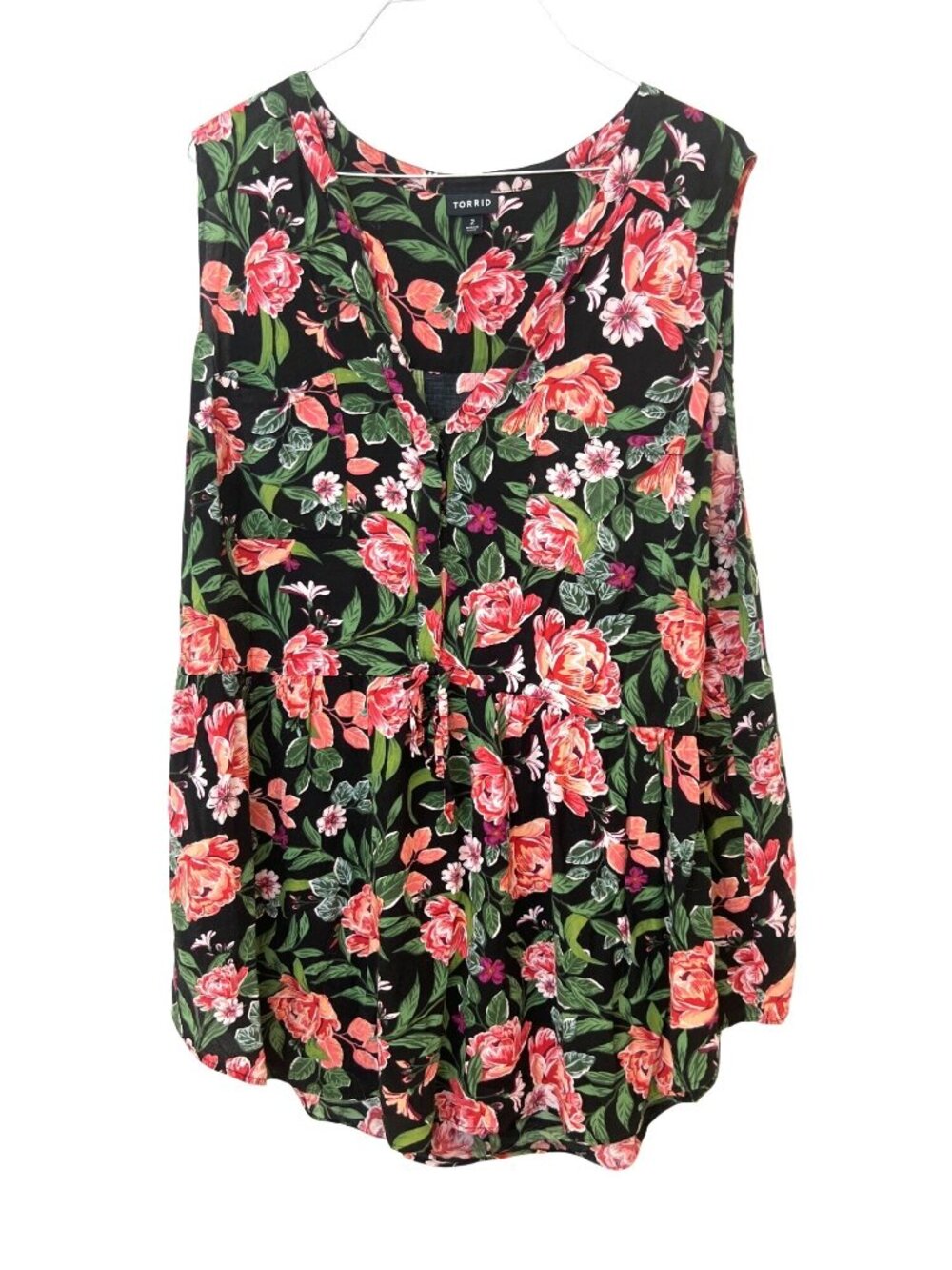 Torrid Emma Babydoll Challis Tunic Blouse Pink Floral Print 2 Plus Size 2X